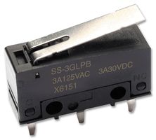 OMRON ELECTRONIC COMPONENTS SS-3GL13P Microswitch, Snap Action, Roller Lever, SPDT, Solder, 3 A, 30 VDC