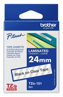 BROTHER TZE-151 Label Printer Tape, Adhesive-Laminated, Black on Transparent, 8 m