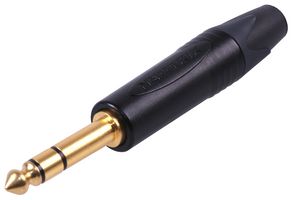 NEUTRIK NP3X-B Phone Audio Connector, Professional, 3 Contacts, Plug, 6.35 mm, Cable Mount, Gold Plated Contacts