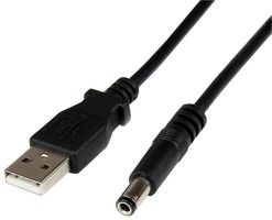 STARTECH USB2TYPEN1M Computer Cable, USB 2.0 A Plug, Type N DC Barrel Plug (5.5mm OD, 2.5mm ID), 3.28 ft, 1 m, Black