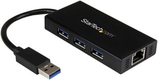 STARTECH ST3300GU3B Hub, 3 Port Portable USB 3.0 Hub w/ Gigabit Ethernet Adapter NIC, Aluminum w/ Cable