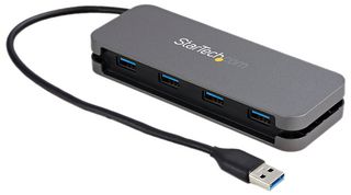 STARTECH HB30AM4AB Hub, 4 Port USB 3.0 Hub 5Gbps, 4x USB-A, USB Bus Powered USB Type-A Hub, 11" Cable