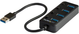 STARTECH HB30A4AIB Hub, 4-Port USB 3.0 Hub, 4x USB-A Ports w/ Individual On/Off Switches, Bus-Powered