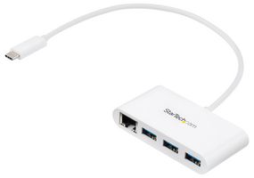 STARTECH HB30C3A1GEA Hub, 3 Port USB C Hub with Gigabit Ethernet, USB-C to 3x USB-A, USB 3.0 Hub, White