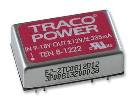 TRACO POWER TEN 8-1222 Isolated Through Hole DC/DC Converter, ITE, DIP, 2:1, 8 W, 2 Output, 12 V