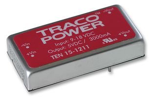 TRACO POWER TEN 15-1211. Isolated Through Hole DC/DC Converter, ITE, DIP, 2:1, 15 W, 1 Output, 5 V