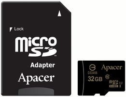 APACER AP32GMCSH10U1-R 32GB UHS-I Class 10 MicroSDHC Memory Card with SD Adaptor