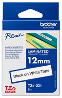BROTHER TZE-231 Label Printer Tape, Adhesive-Laminated, Black on White, 8 m x 12 mm