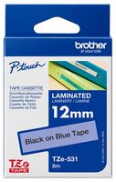 BROTHER TZE-531 Label Printer Tape, Adhesive-Laminated, Black on Blue, 8 m