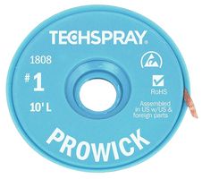 TECHSPRAY 1808-100F Desoldering Braid, 100 ft x 0.9 mm, Flux Coated Copper, Pro-Wick