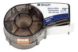BRADY M21-750-7425. LABEL TAPE, 0.75" X 21FT, BLACK/WHITE
