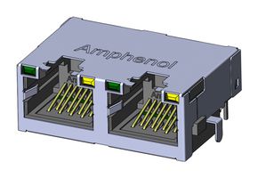 AMPHENOL COMMUNICATIONS SOLUTIONS RJE722886412. RJ45 CONN, R/A JACK, 8P8C, 2GANGED, TH