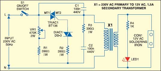 Temperature-controlled soldering iron circuit