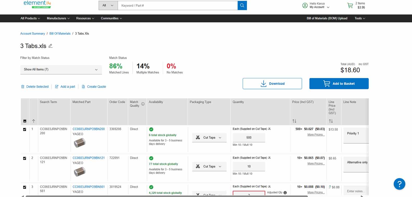 element14 BOM tool step 2